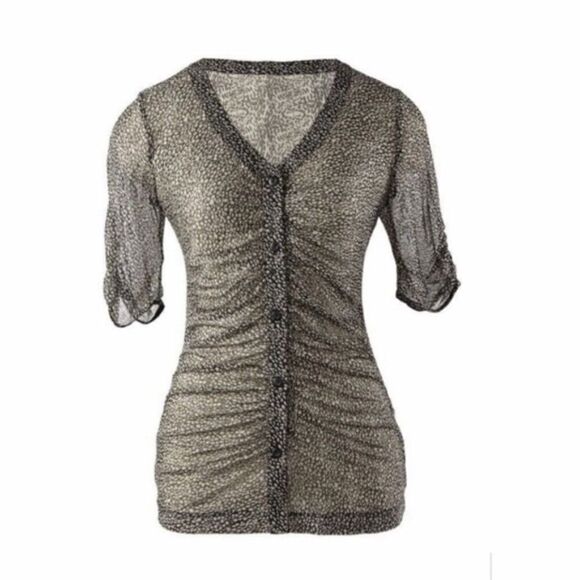 CAbi #241 Gathered Placket Sheer Blouse - Picture 2 of 6